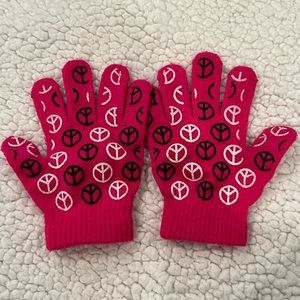 winter gloves kids girls magenta peace signs stretchy size S/M